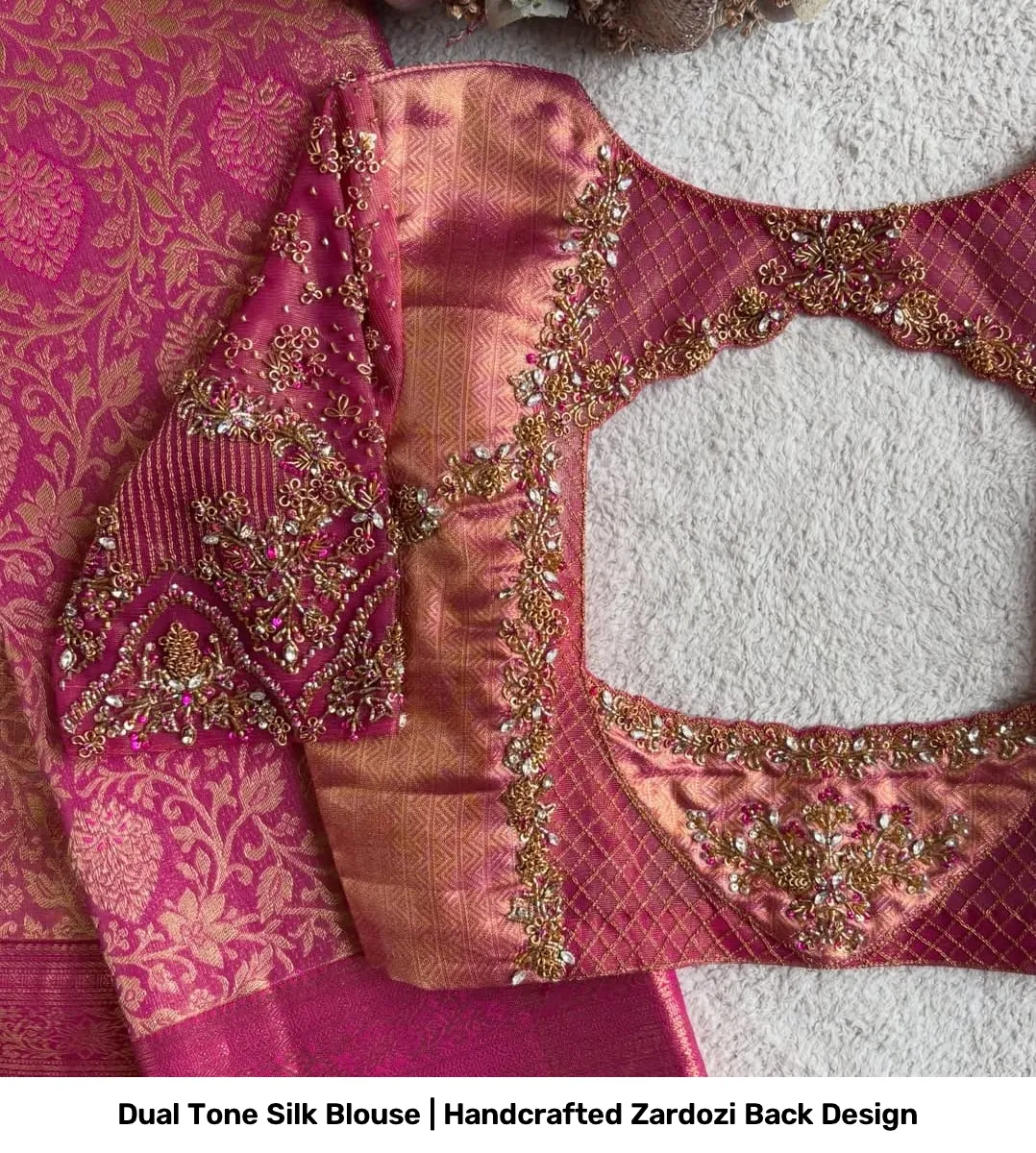 Dual Tone Silk Blouse | Handcrafted Zardozi Back Design 4