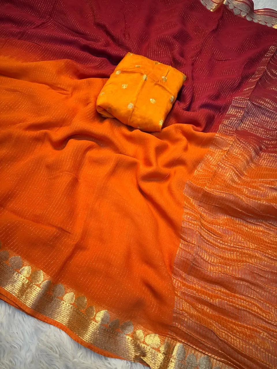 Dual-Tone Viscose Georgette Sequins Saree with Zari Temple Border & Weaving Butti Blouse