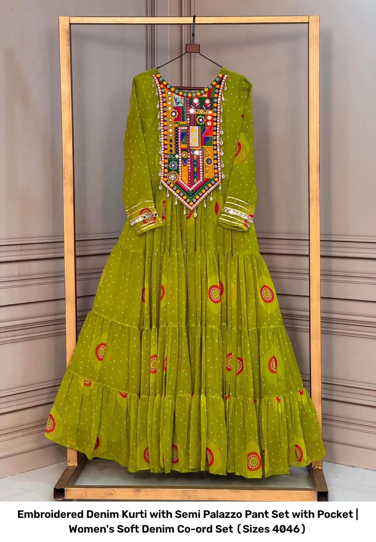 Embroidered Denim Kurti with Semi Palazzo Pant Set with Pocket | Women's Soft Denim Co-ord Set (Sizes 40–46) 7