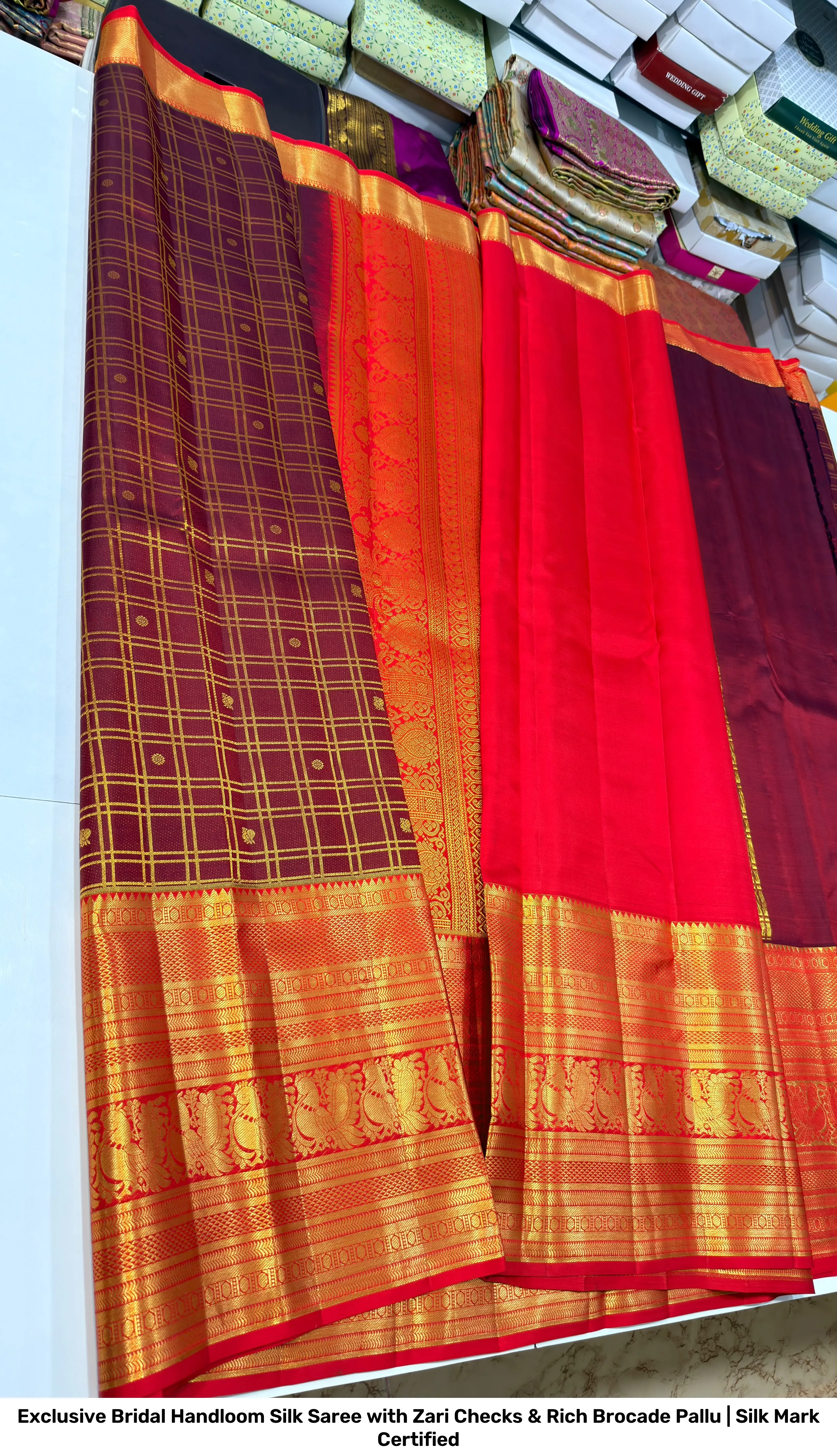 Exclusive Bridal Handloom Silk Saree with Zari Checks & Rich Brocade Pallu | Silk Mark Certified 3
