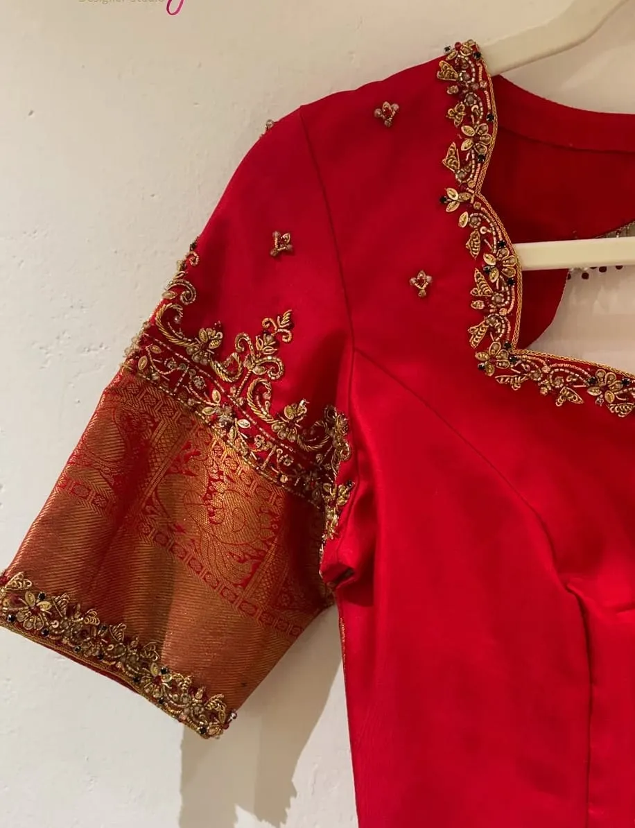 Exclusive Bridal Maggam Work Blouse in Red Silk for Weddings 1