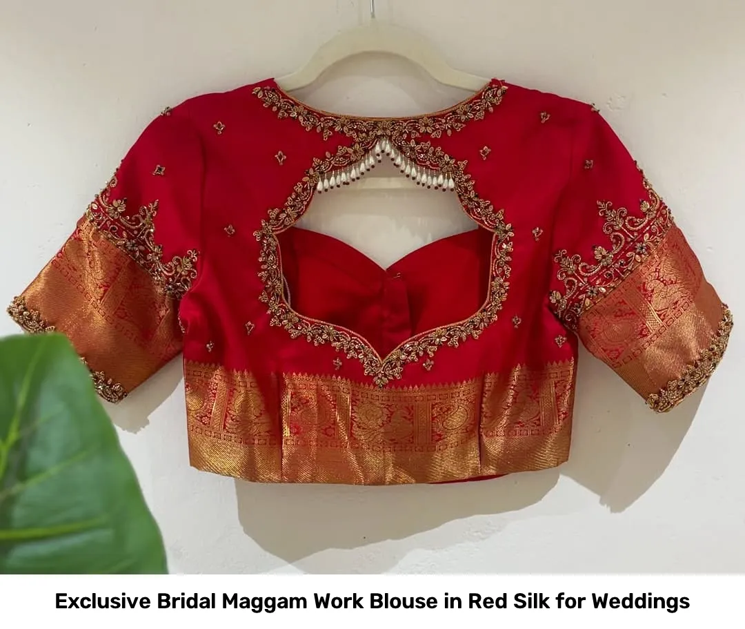 Exclusive Bridal Maggam Work Blouse in Red Silk for Weddings 2