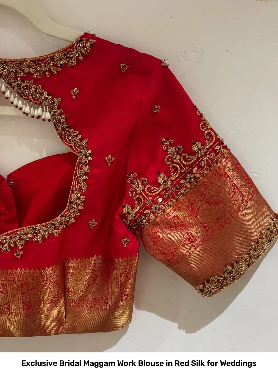 Exclusive Bridal Maggam Work Blouse in Red Silk for Weddings 3