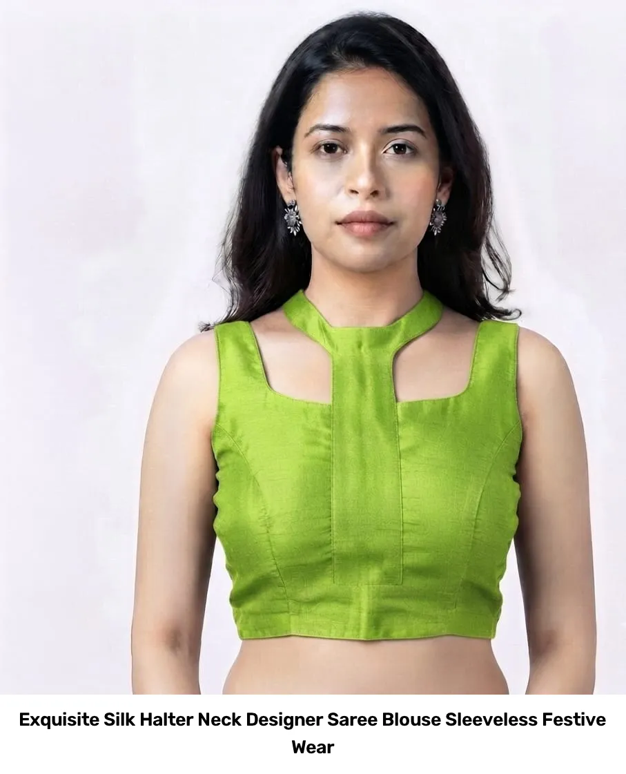 Exquisite Silk Halter Neck Designer Saree Blouse – Sleeveless Festive Wear 3