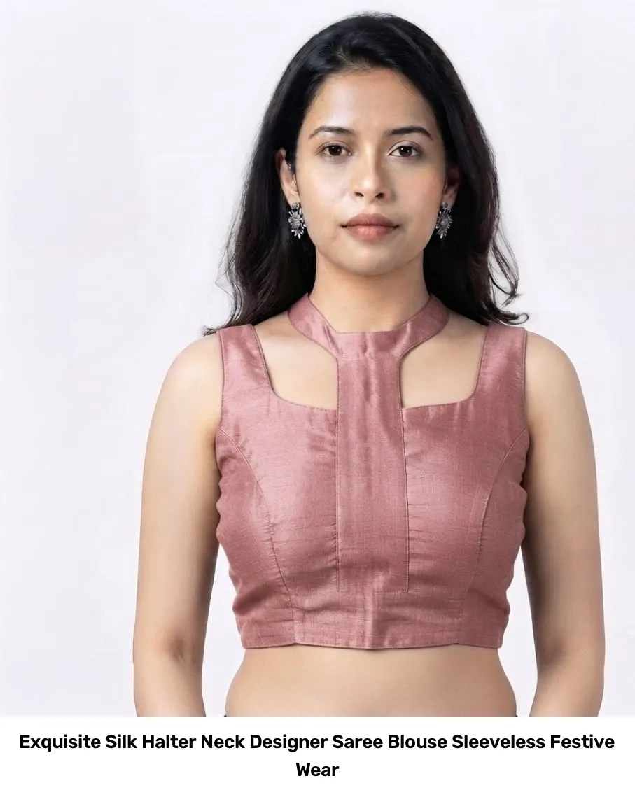 Exquisite Silk Halter Neck Designer Saree Blouse – Sleeveless Festive Wear 5