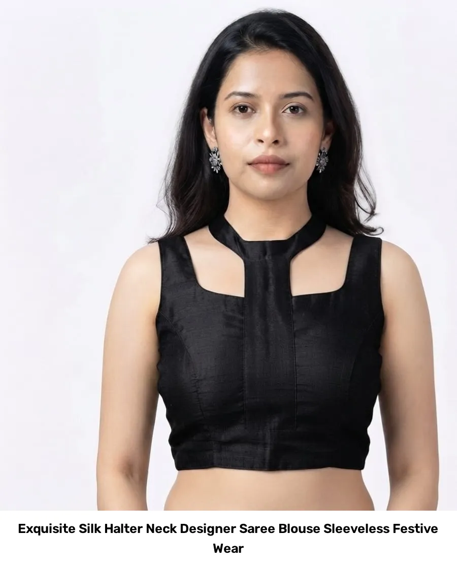 Exquisite Silk Halter Neck Designer Saree Blouse – Sleeveless Festive Wear 6