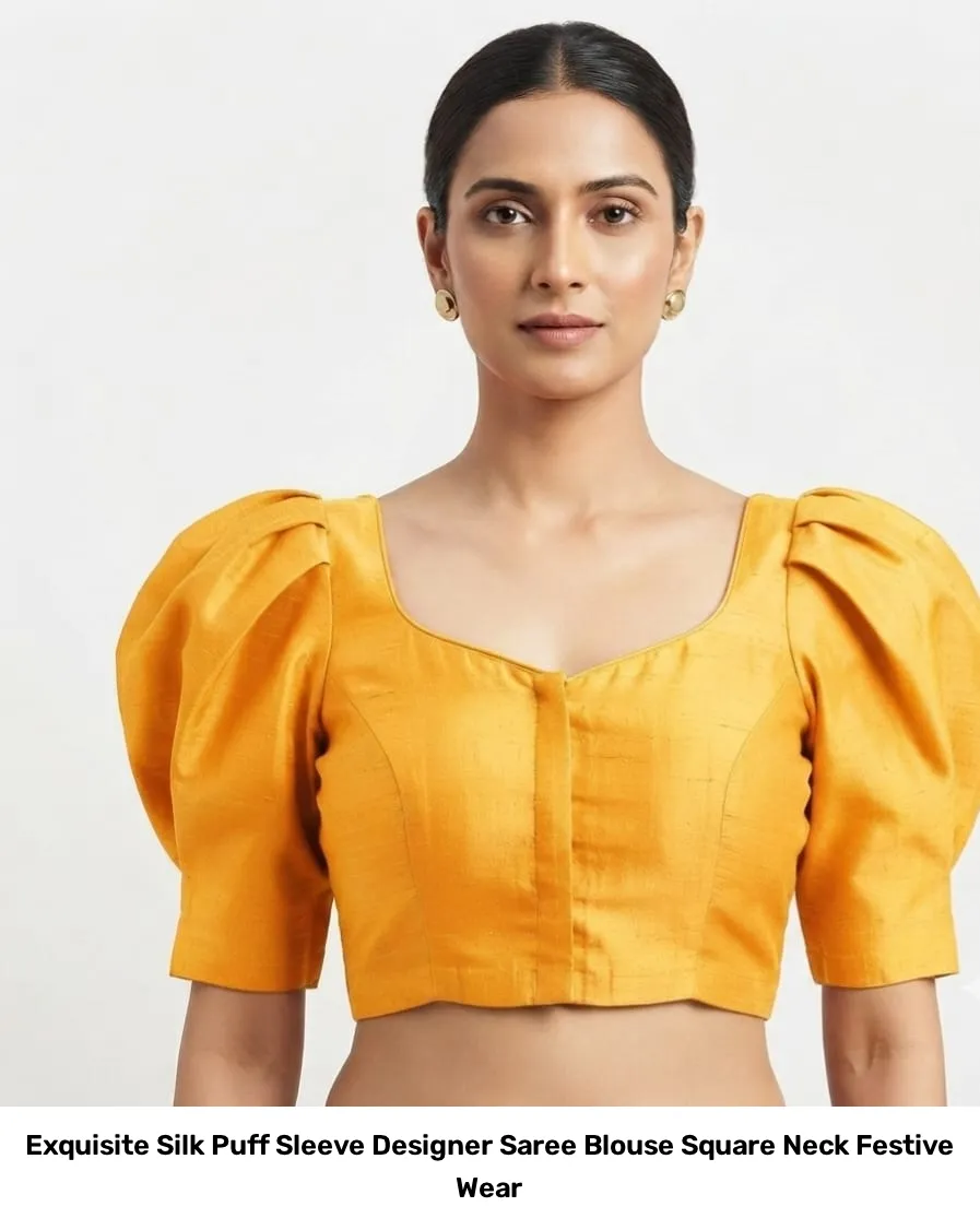 Exquisite Silk Puff Sleeve Designer Saree Blouse – Square Neck Festive Wear 2