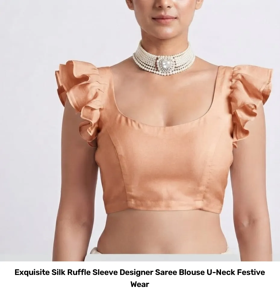 Exquisite Silk Ruffle Sleeve Designer Saree Blouse – U-Neck Festive Wear 2