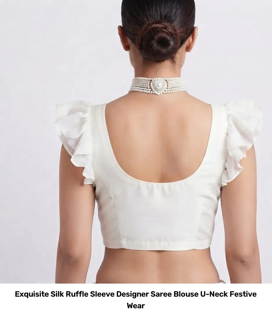 Exquisite Silk Ruffle Sleeve Designer Saree Blouse – U-Neck Festive Wear 4