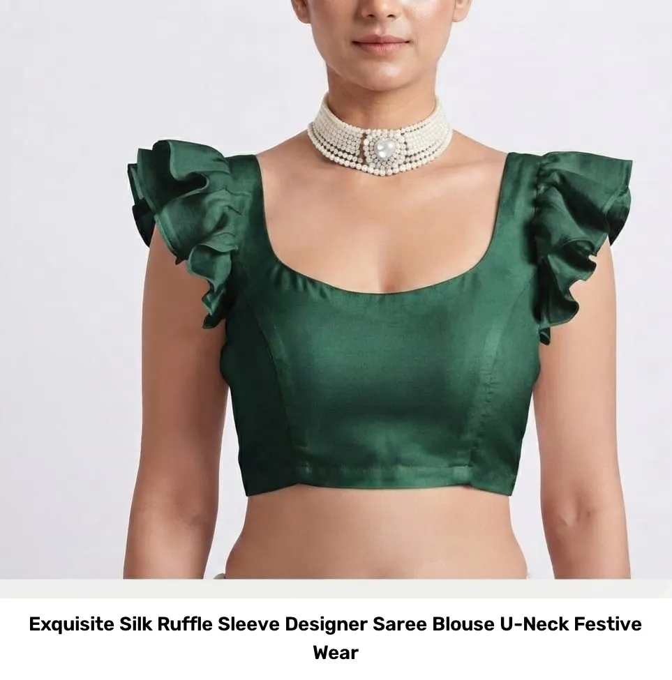 Exquisite Silk Ruffle Sleeve Designer Saree Blouse – U-Neck Festive Wear 6