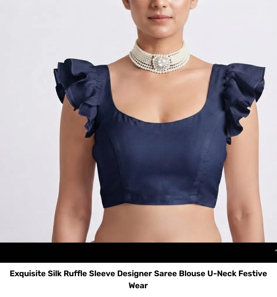 Exquisite Silk Ruffle Sleeve Designer Saree Blouse – U-Neck Festive Wear 8