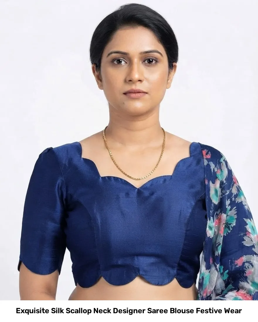 Exquisite Silk Scallop Neck Designer Saree Blouse – Festive Wear 2