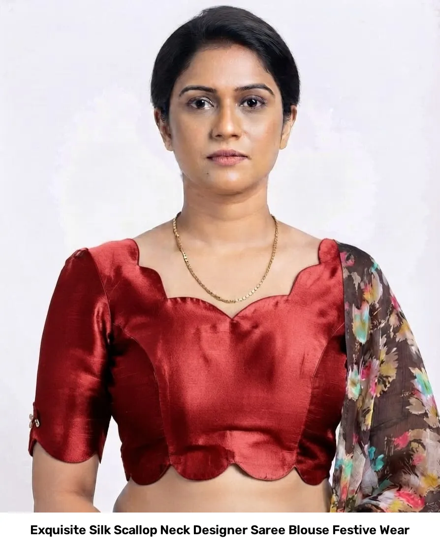 Exquisite Silk Scallop Neck Designer Saree Blouse – Festive Wear 3
