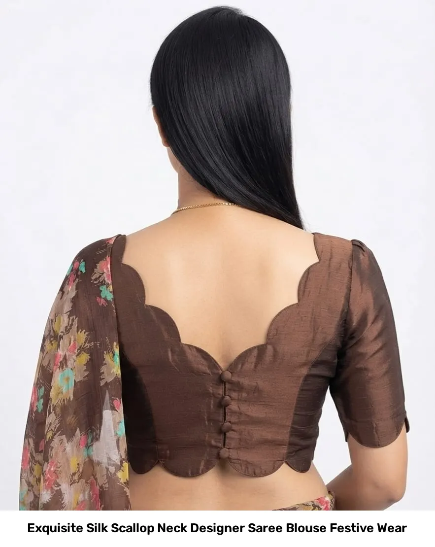 Exquisite Silk Scallop Neck Designer Saree Blouse – Festive Wear 4
