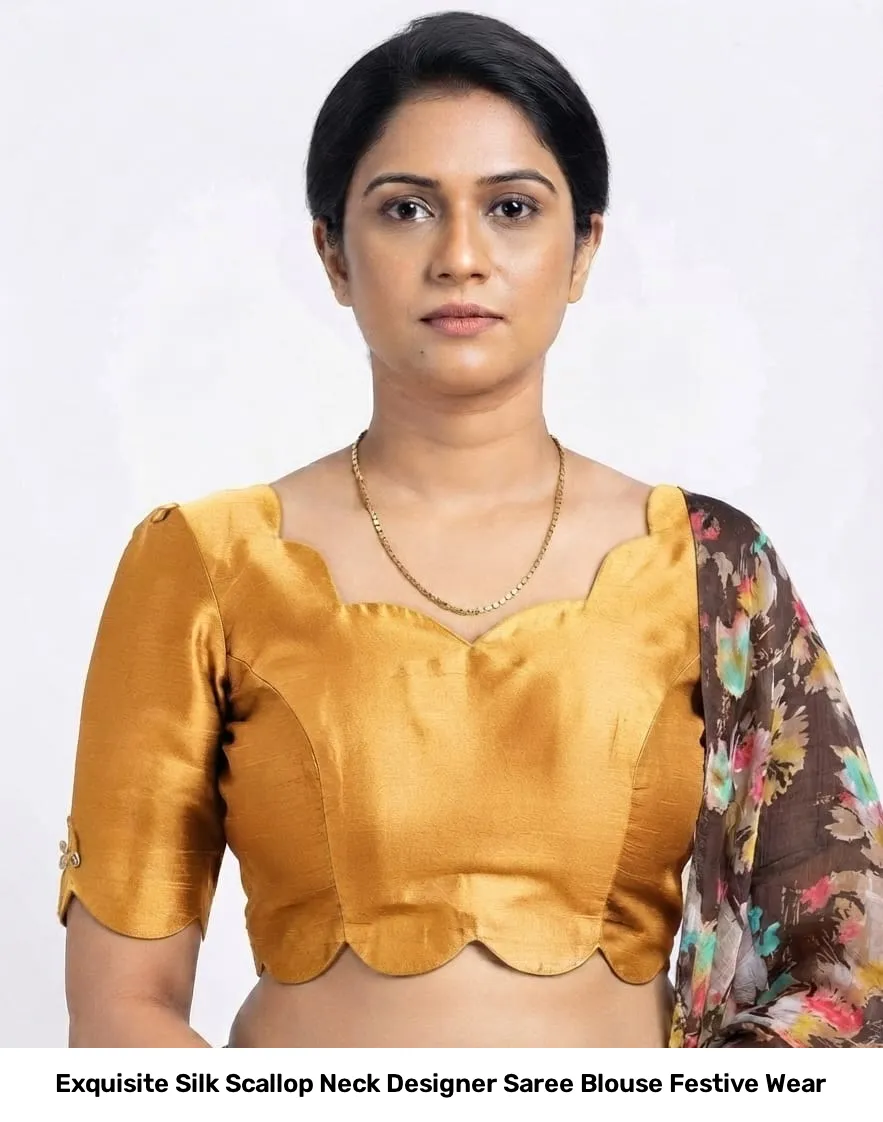 Exquisite Silk Scallop Neck Designer Saree Blouse – Festive Wear 5