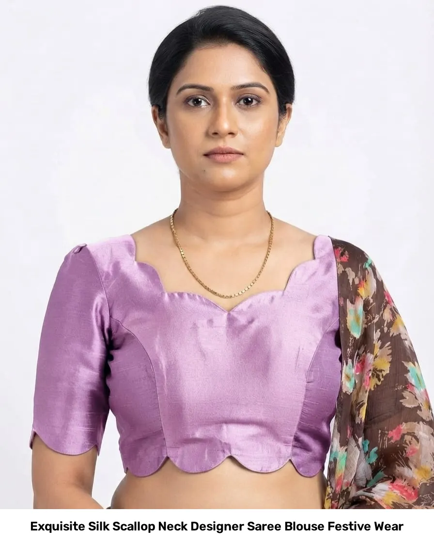 Exquisite Silk Scallop Neck Designer Saree Blouse – Festive Wear 6