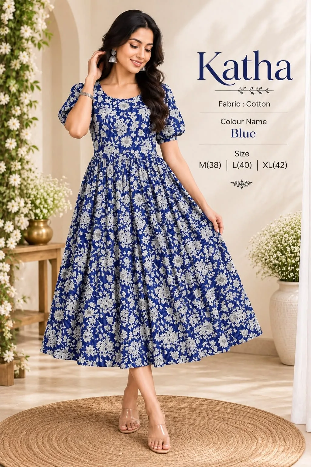 Floral Printed Pure Cotton Flared Midi Dress