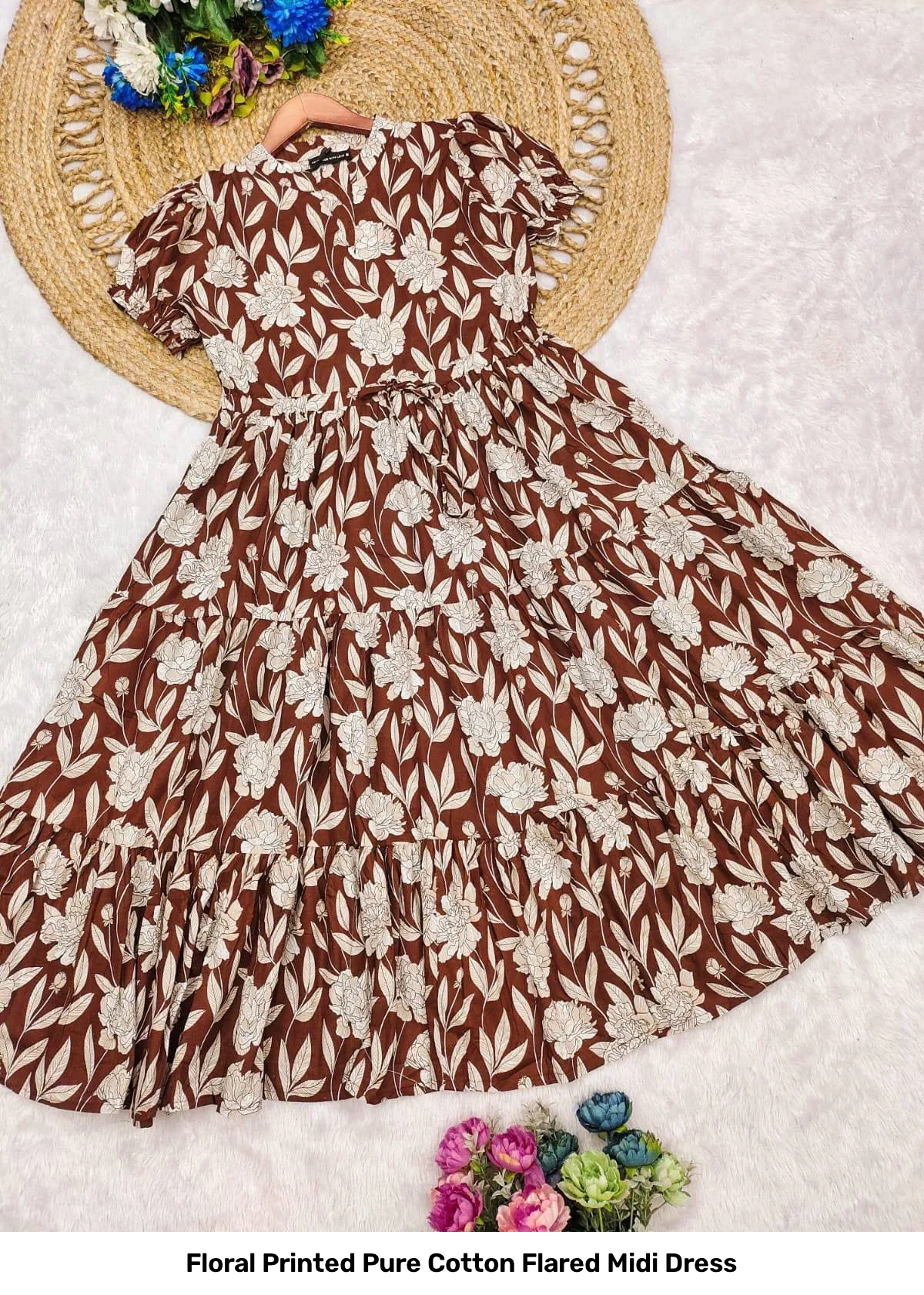 Floral Printed Pure Cotton Flared Midi Dress 11
