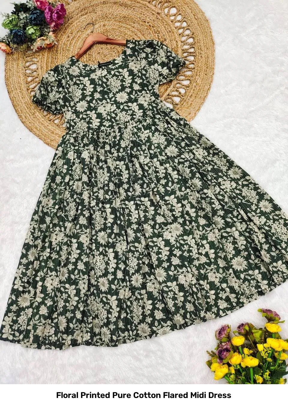 Floral Printed Pure Cotton Flared Midi Dress 15