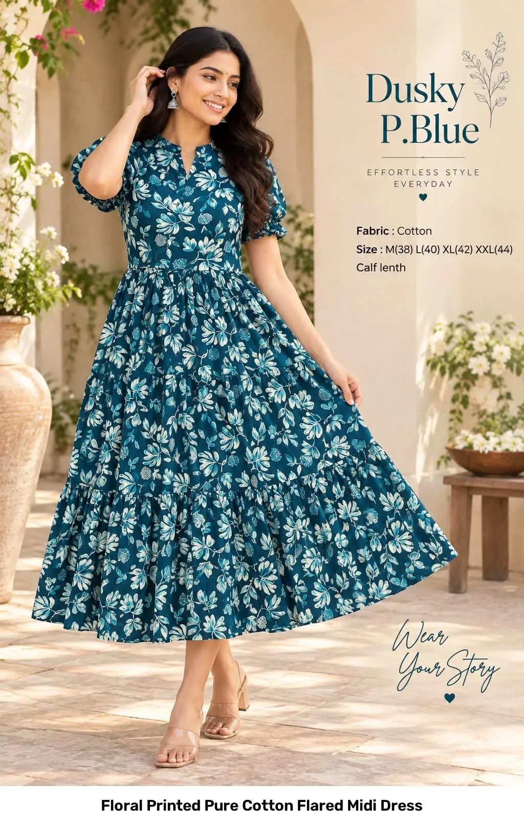 Floral Printed Pure Cotton Flared Midi Dress 2