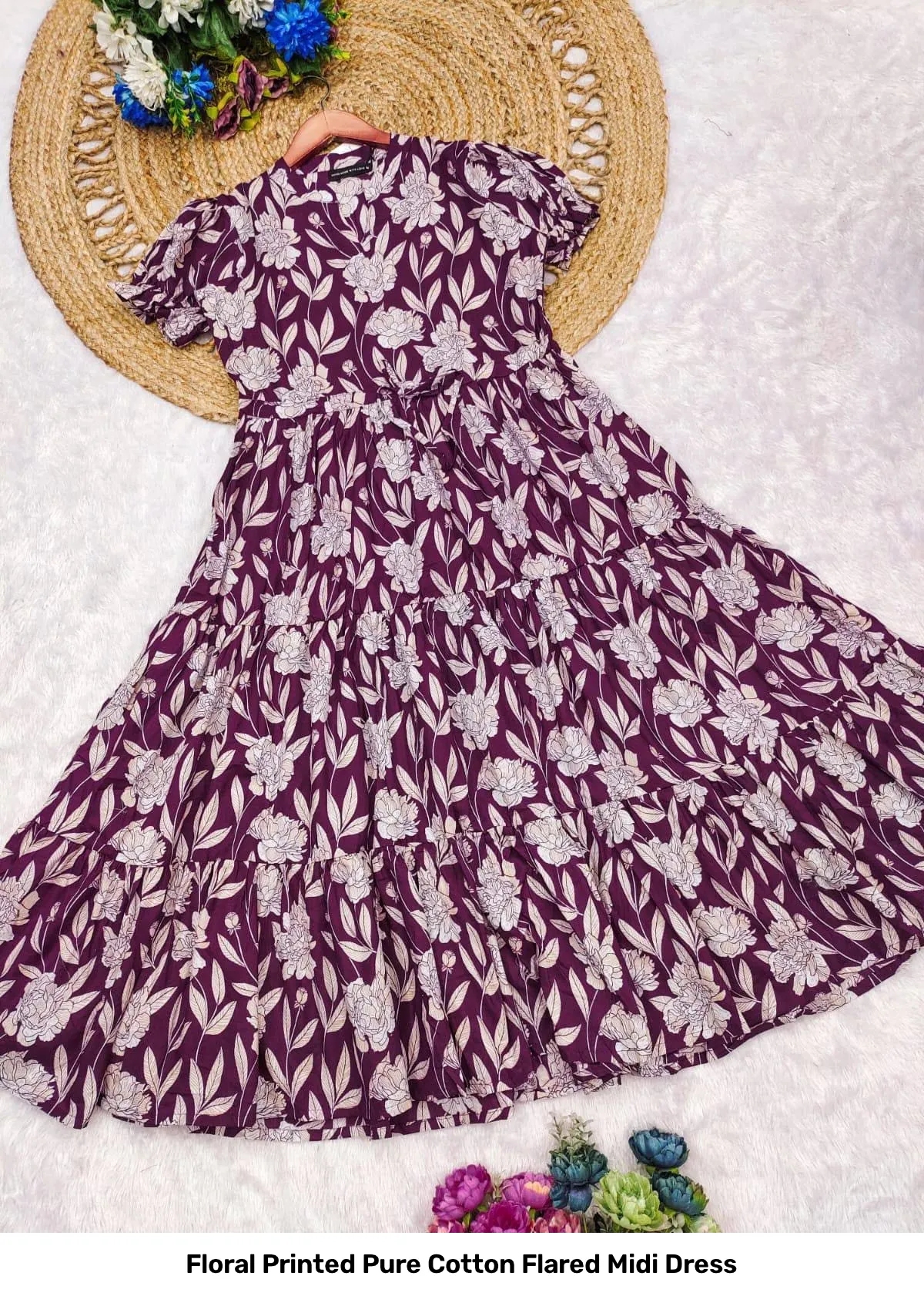 Floral Printed Pure Cotton Flared Midi Dress 3