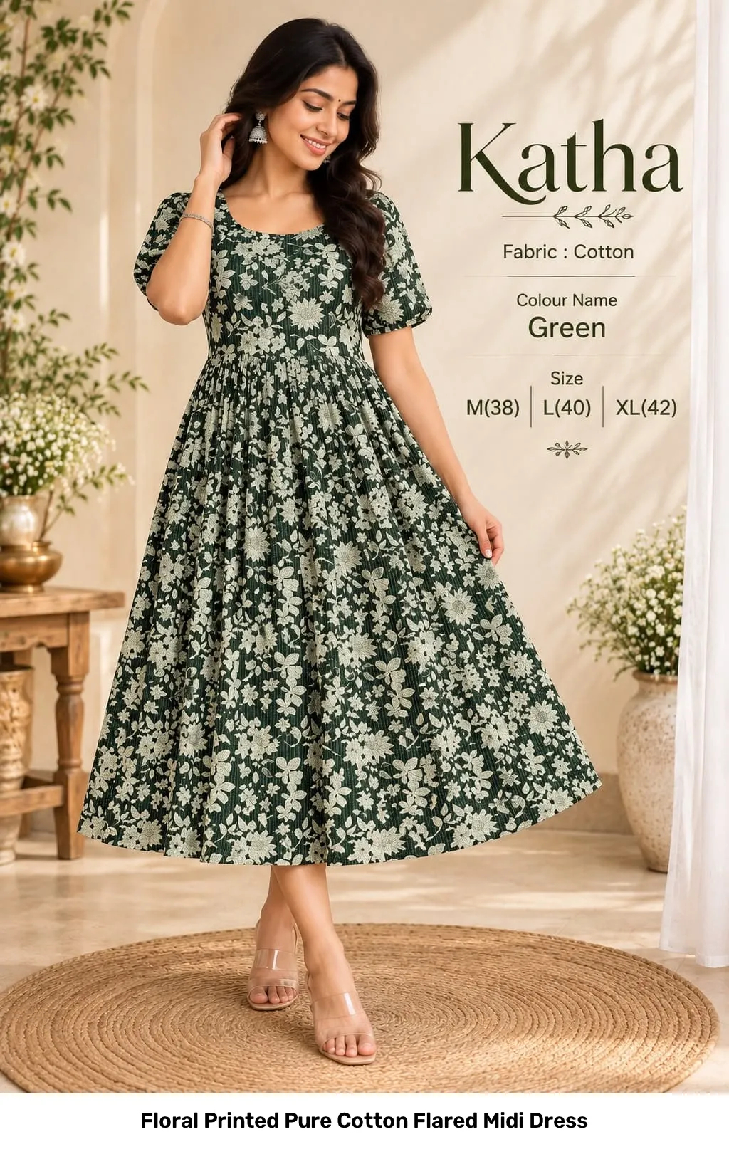 Floral Printed Pure Cotton Flared Midi Dress 5