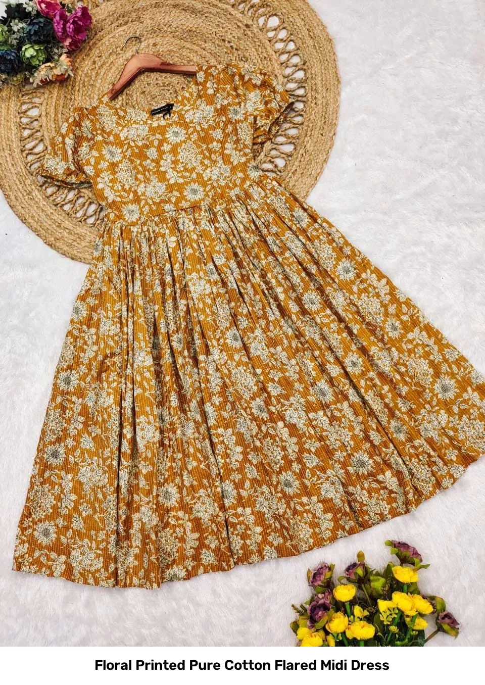 Floral Printed Pure Cotton Flared Midi Dress 7