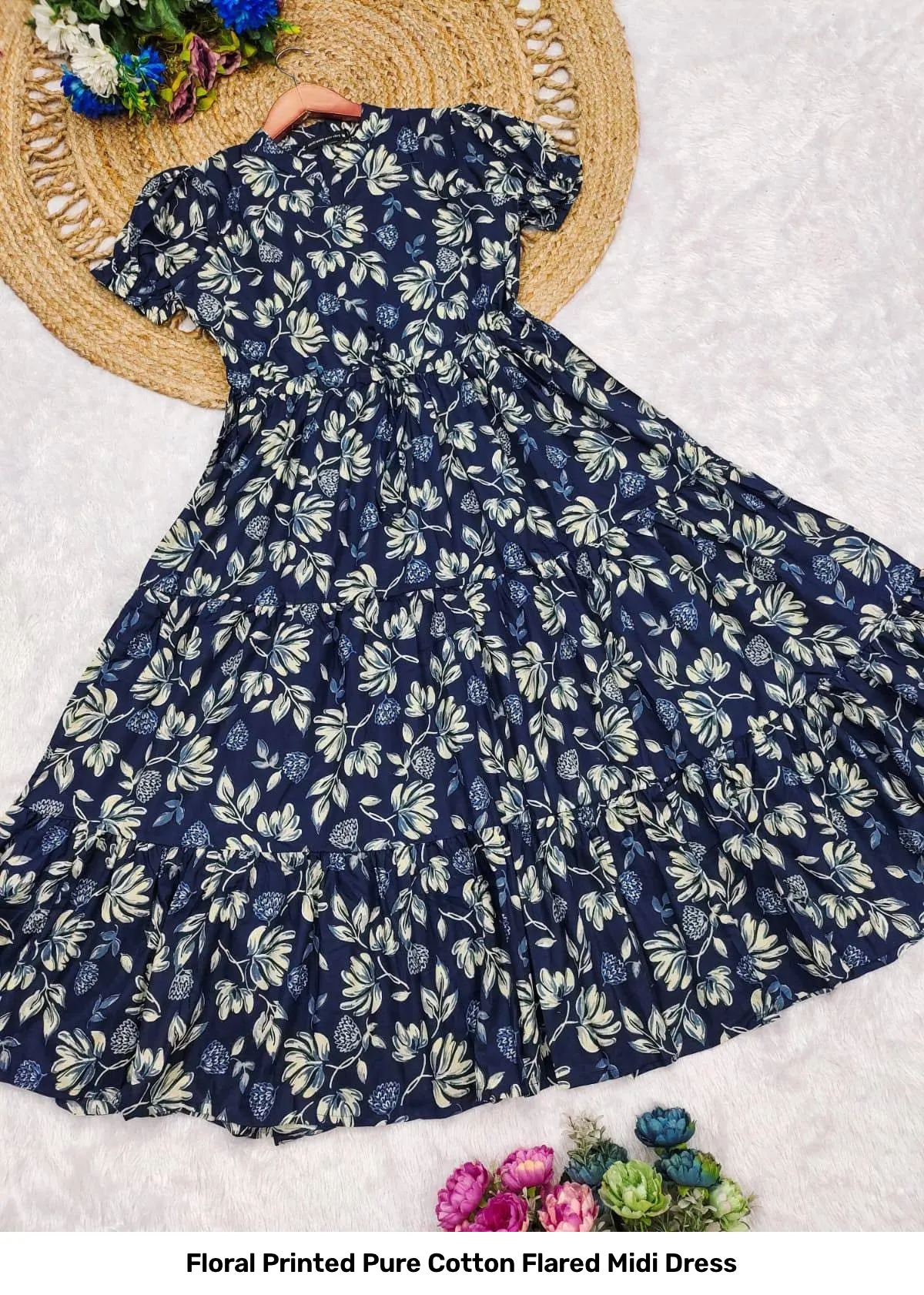 Floral Printed Pure Cotton Flared Midi Dress 8