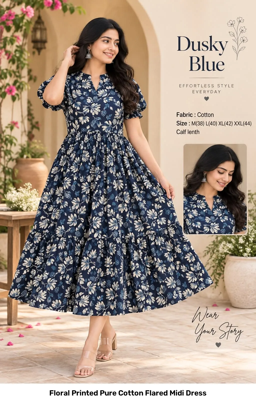 Floral Printed Pure Cotton Flared Midi Dress 9