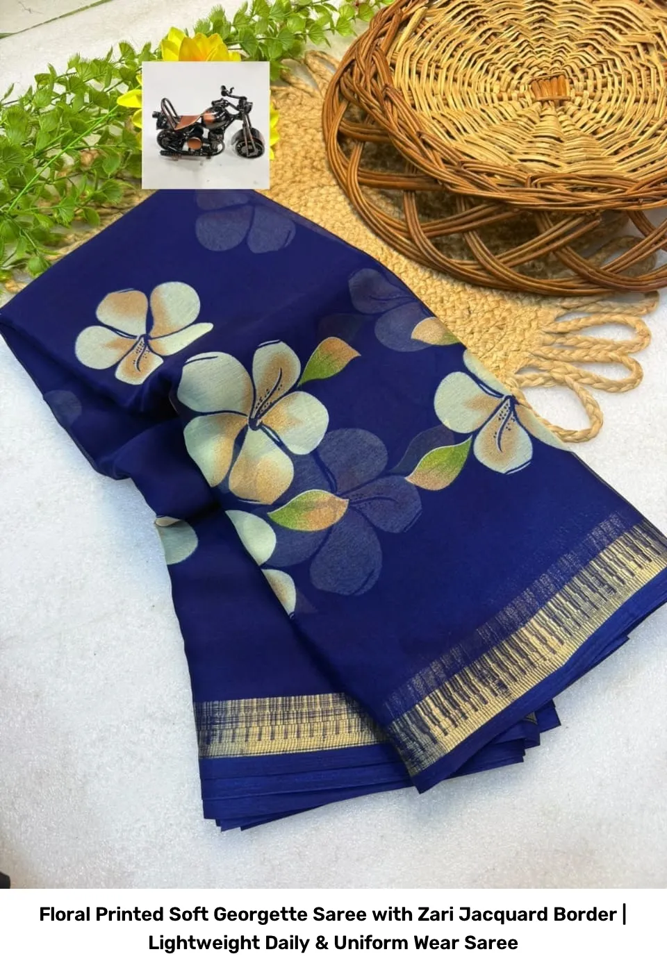 Floral Printed Soft Georgette Saree with Zari Jacquard Border | Lightweight Daily & Uniform Wear Saree 7