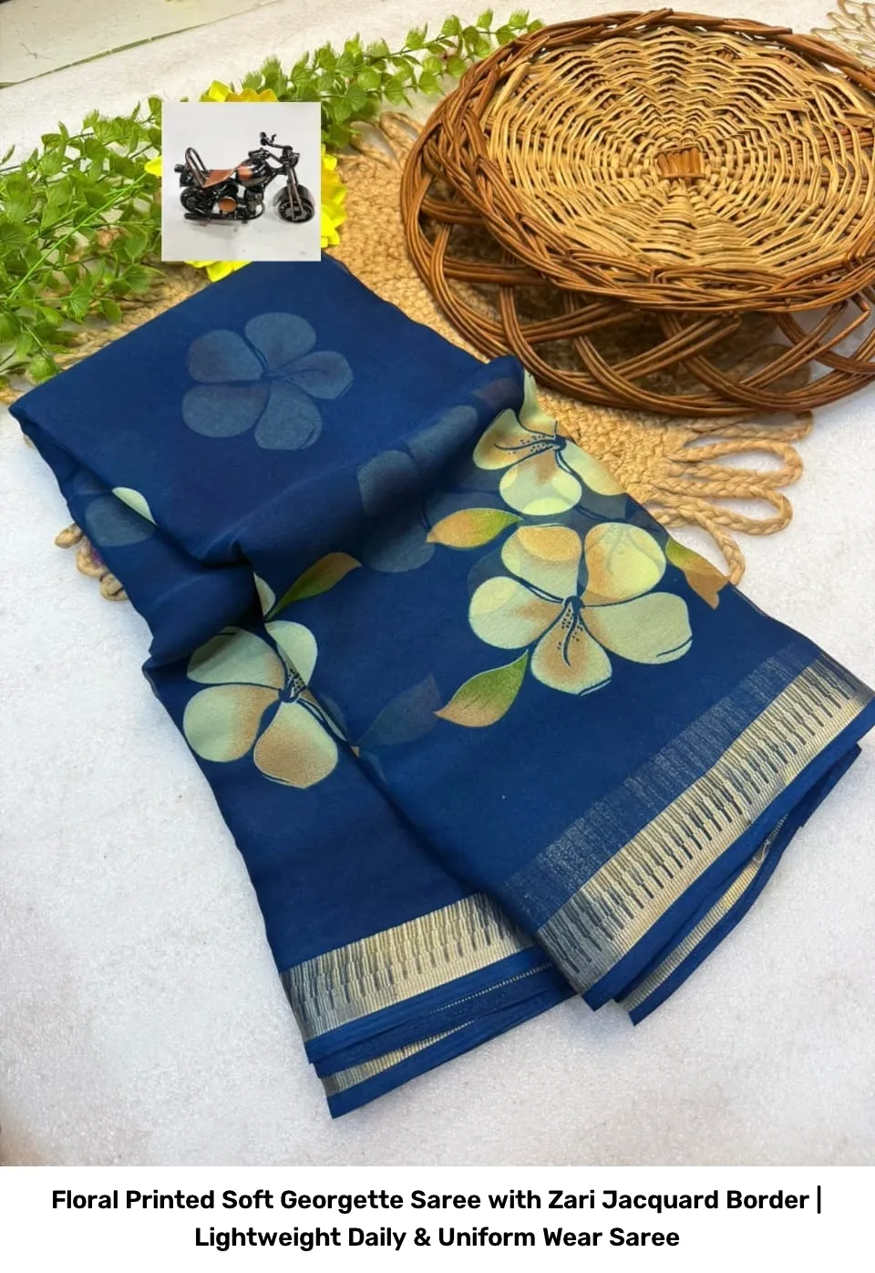 Floral Printed Soft Georgette Saree with Zari Jacquard Border | Lightweight Daily & Uniform Wear Saree 8