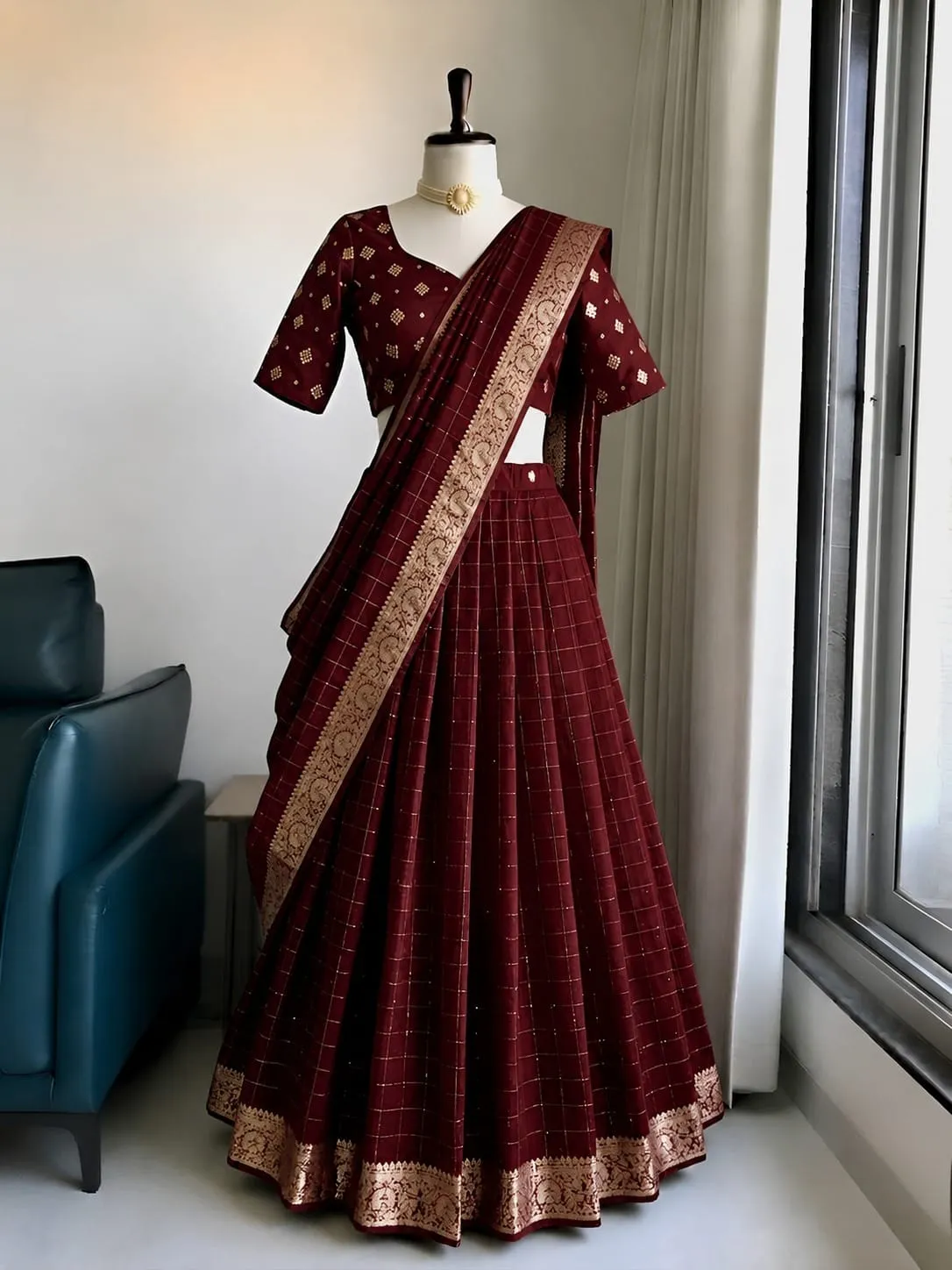 Fully Stitched Viscose Georgette Lehenga Choli with Zari Border Dupatta Set | Ready to Wear Festive Flared Ghagra
