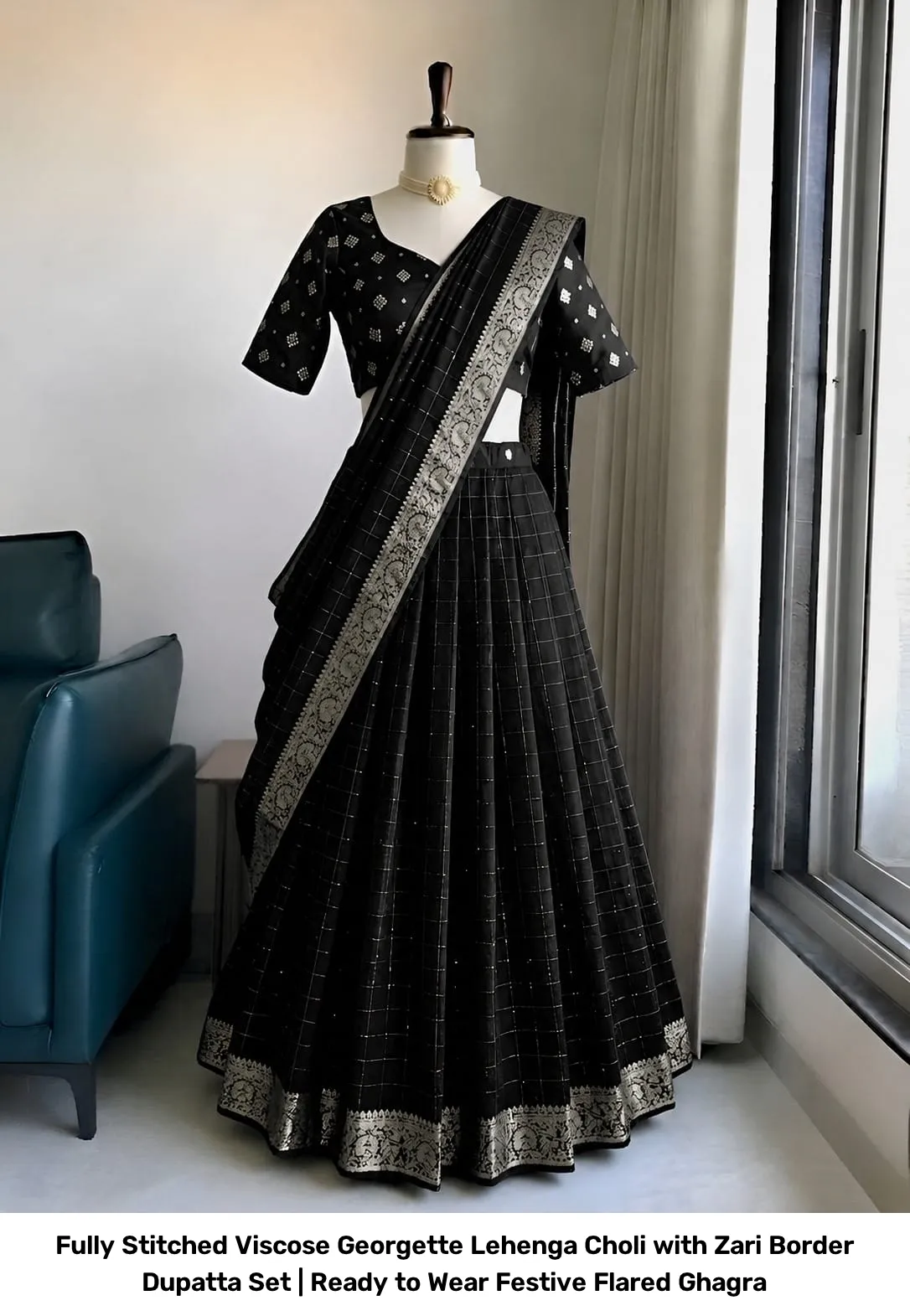 Fully Stitched Viscose Georgette Lehenga Choli with Zari Border Dupatta Set | Ready to Wear Festive Flared Ghagra 7