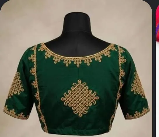 Green Kollam Design Maggam Work Blouse | Wholesale Silk Blouse Online 1