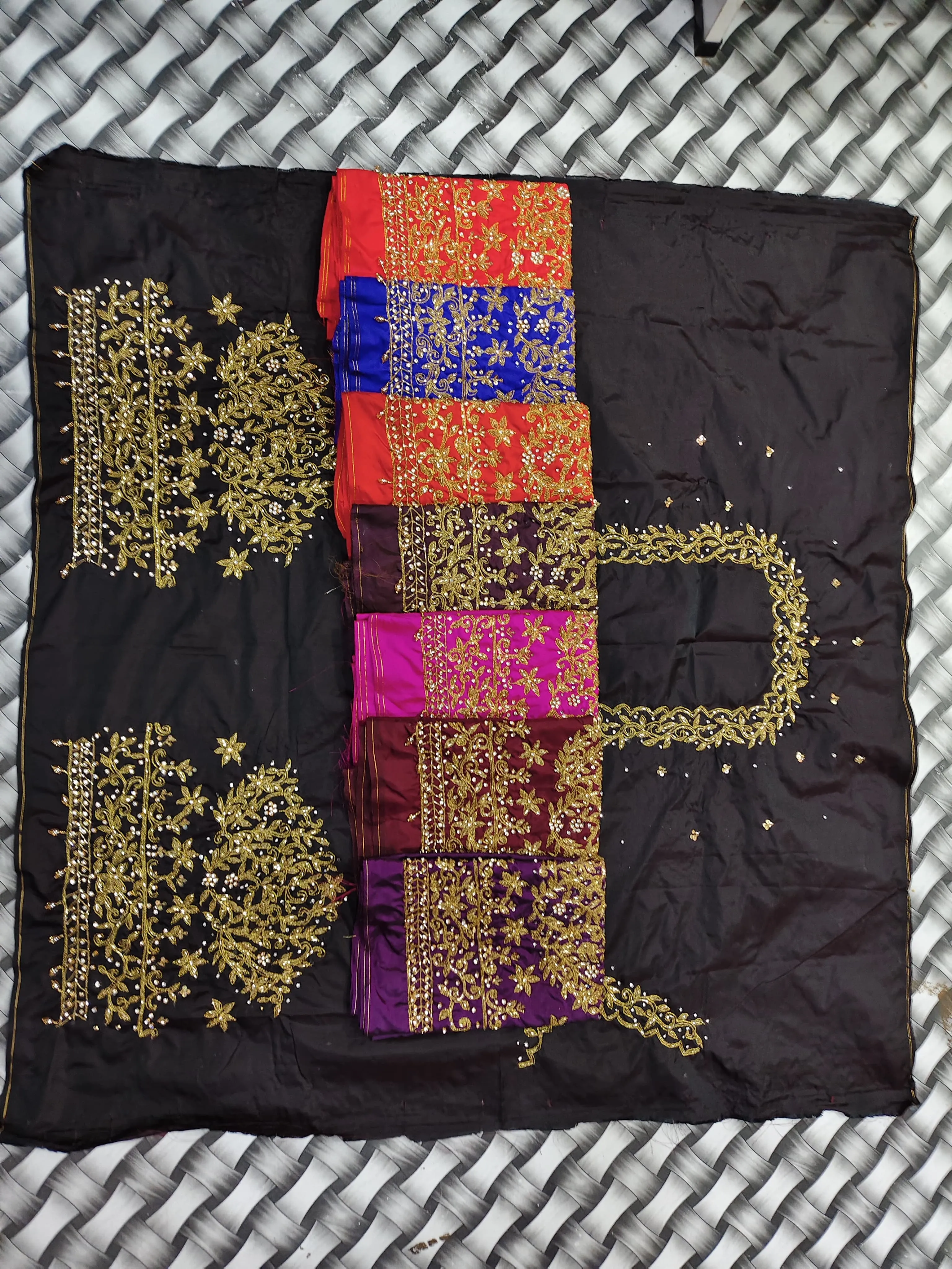 Hand Embroidered Aari Work Silk Blouse Material | Designer Zardosi & Stone Border Blouse Piece (Multiple Colors)
