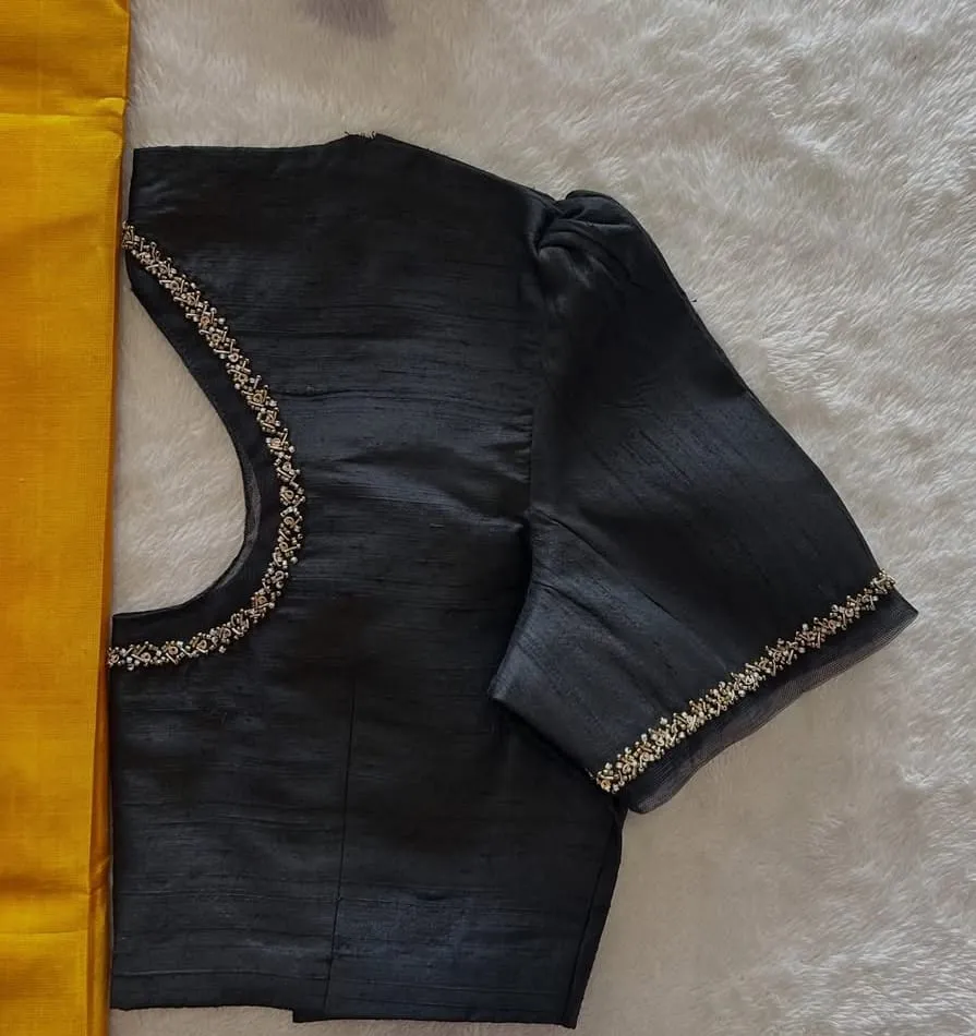 Handcrafted Black Silk Blouse with Zari Border | Festive & Wedding Ethnic Wear