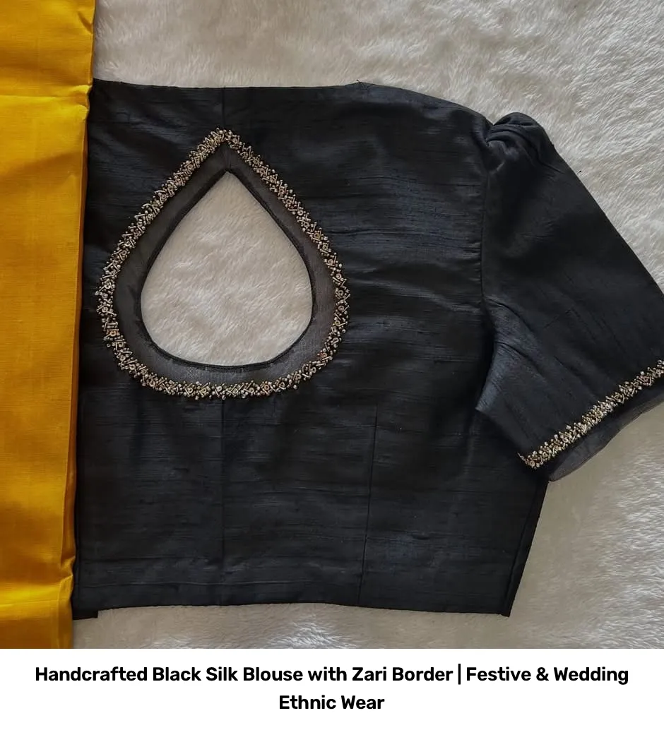 Handcrafted Black Silk Blouse with Zari Border | Festive & Wedding Ethnic Wear 2