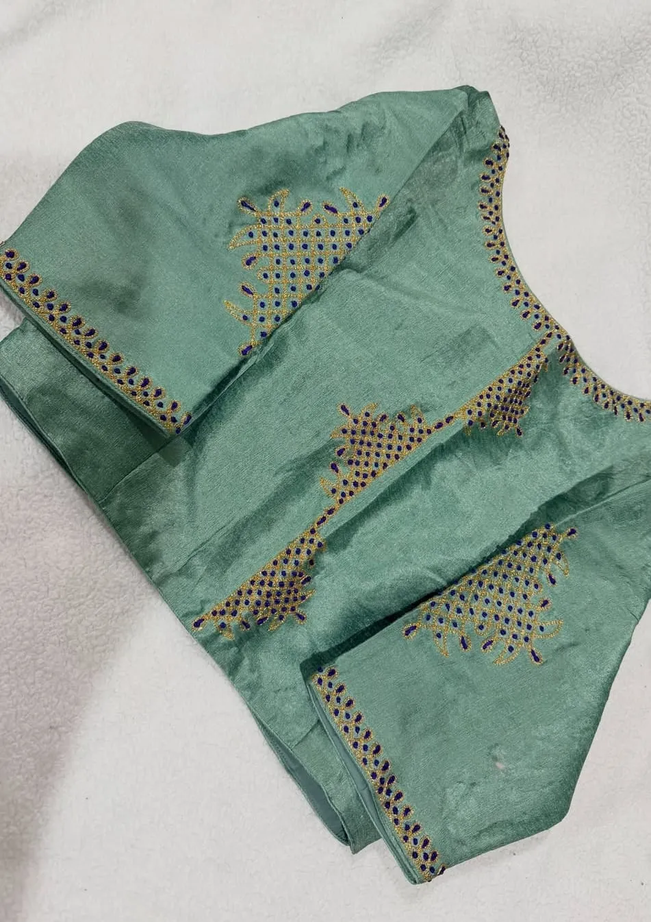 Handcrafted Mint Green Silk Blouse with Maggam Work | Party & Wedding Wear