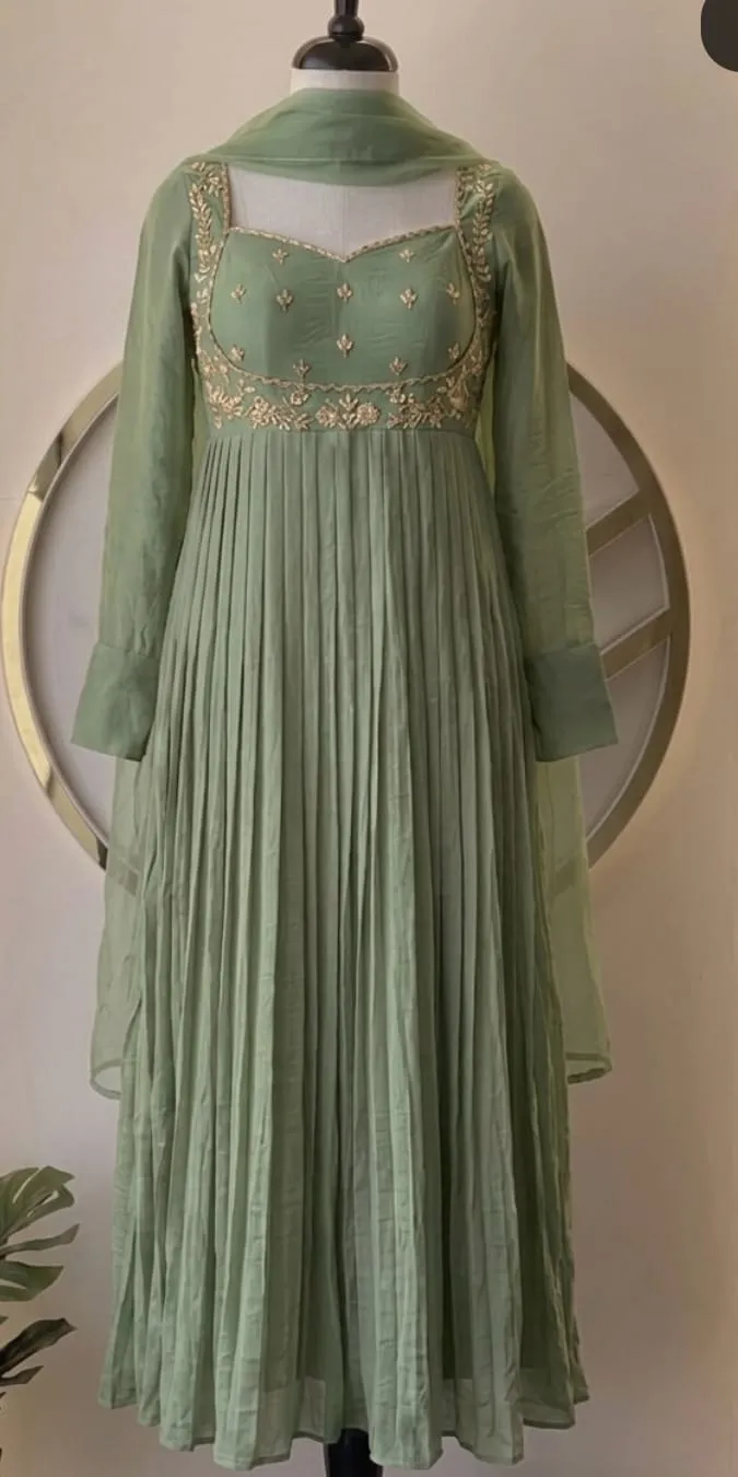 Handcrafted Pista Green Anarkali Dress for Women | Shop Online 1