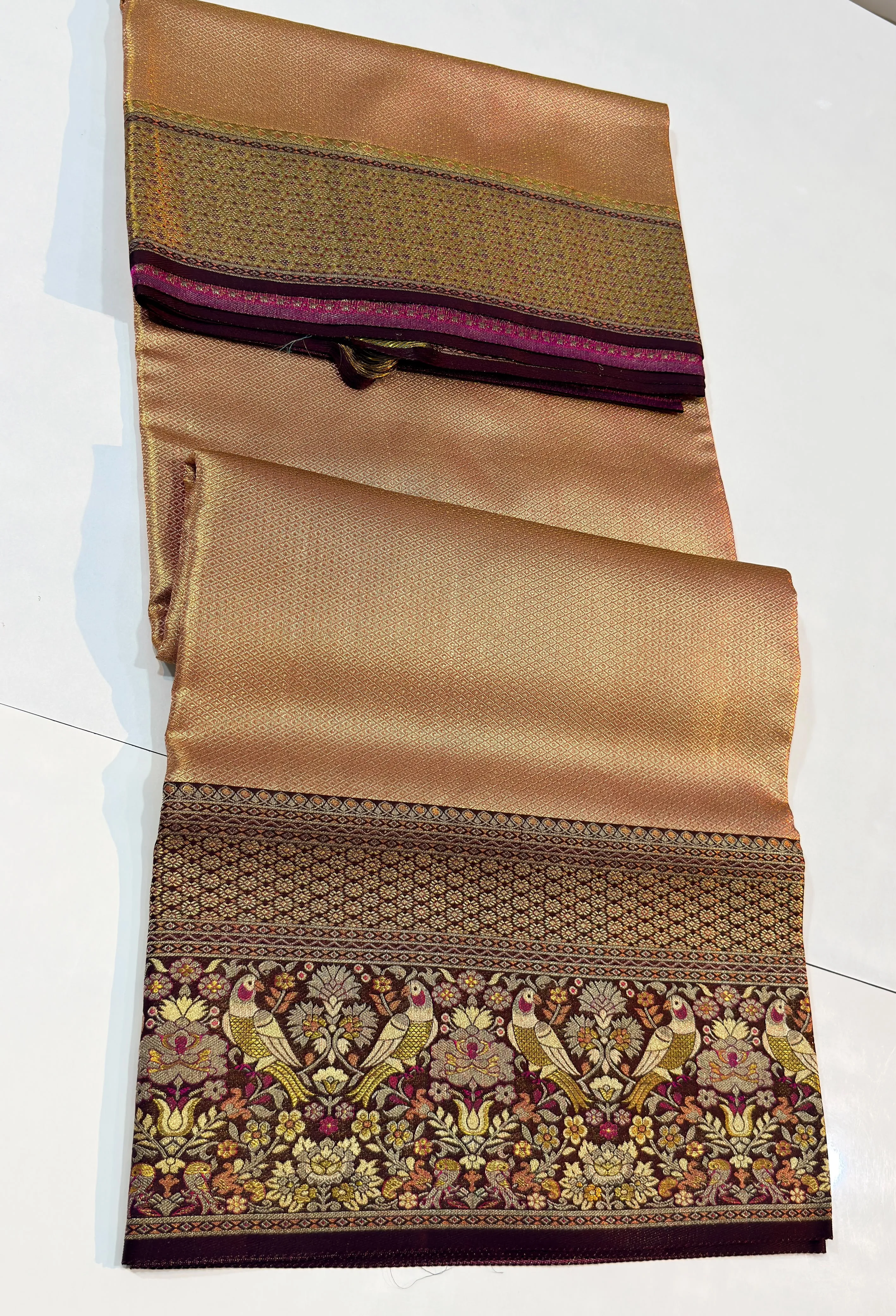 Handwoven Pure Tissue Silk Wedding Saree Featuring Traditional Tota/Parrot Meenakari Border with Certified Silk Mark