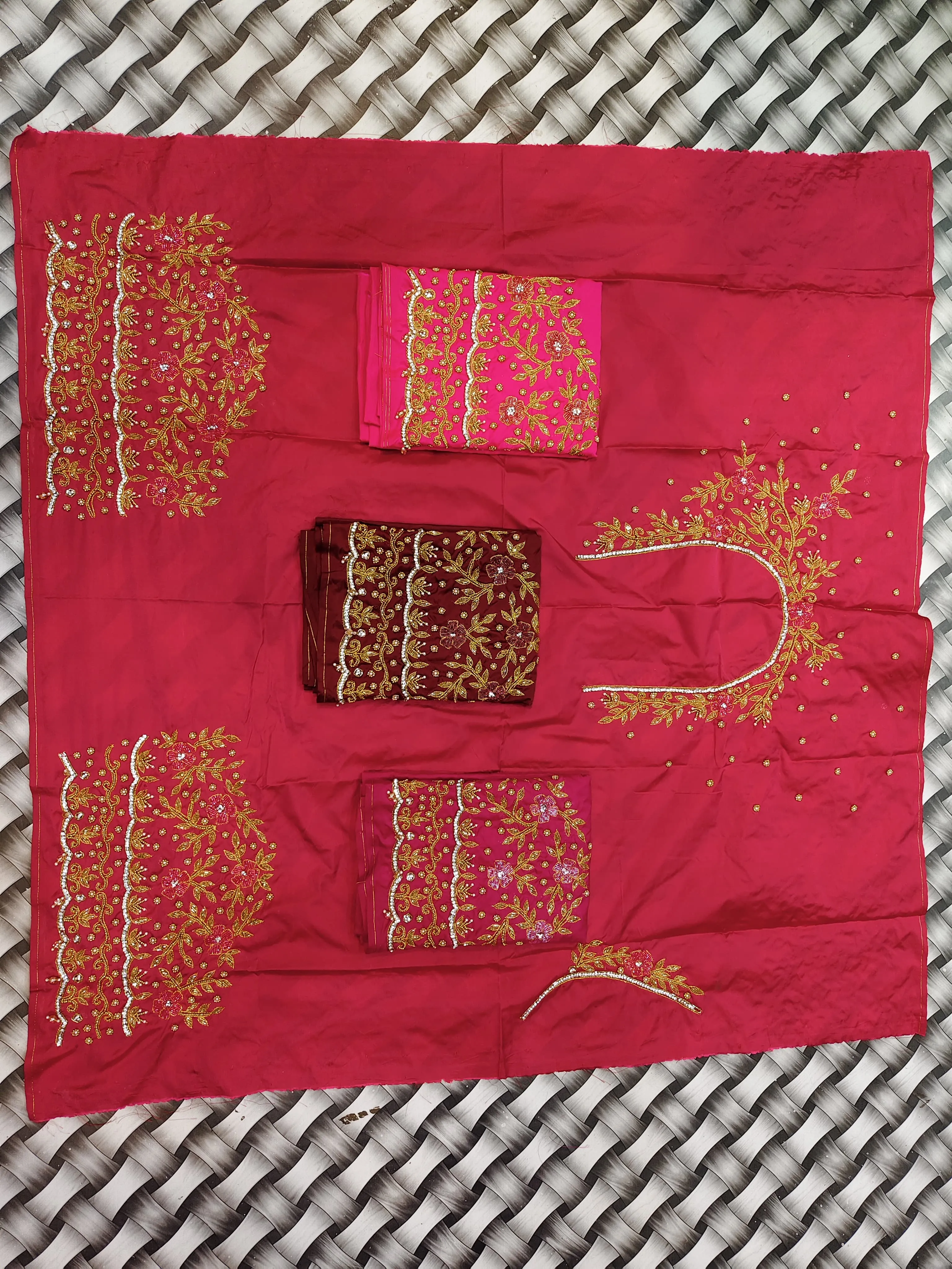 Heavy Bridal Aari Work Blouse Piece in Rani Pink & Maroon Accents – Wholesale Manufacturer