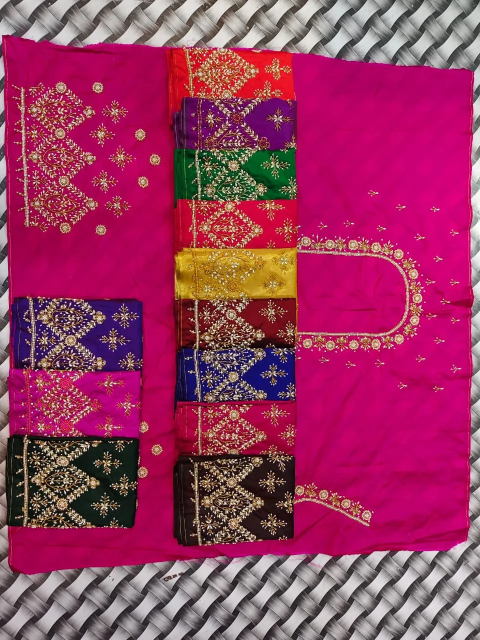 Heavy Maggam Work Blouse Piece in Pure Silk | Floral Jaal Cutwork Sleeves & Zari Neckline Unstitched Bridal Blouse Fabric