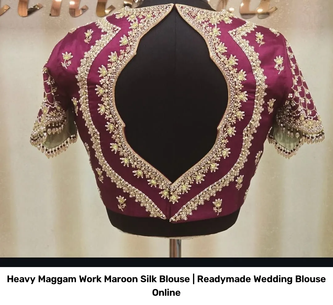 Heavy Maggam Work Maroon Silk Blouse | Readymade Wedding Blouse Online 2