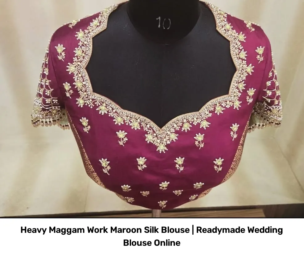 Heavy Maggam Work Maroon Silk Blouse | Readymade Wedding Blouse Online 3