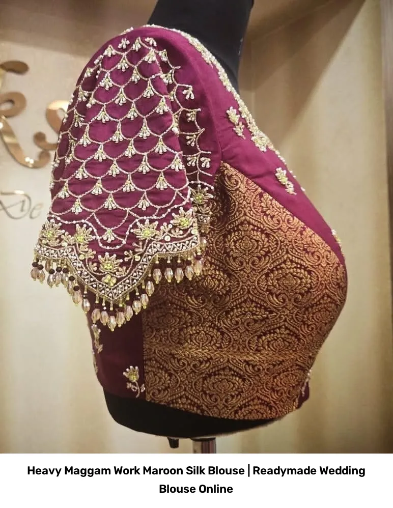 Heavy Maggam Work Maroon Silk Blouse | Readymade Wedding Blouse Online 4