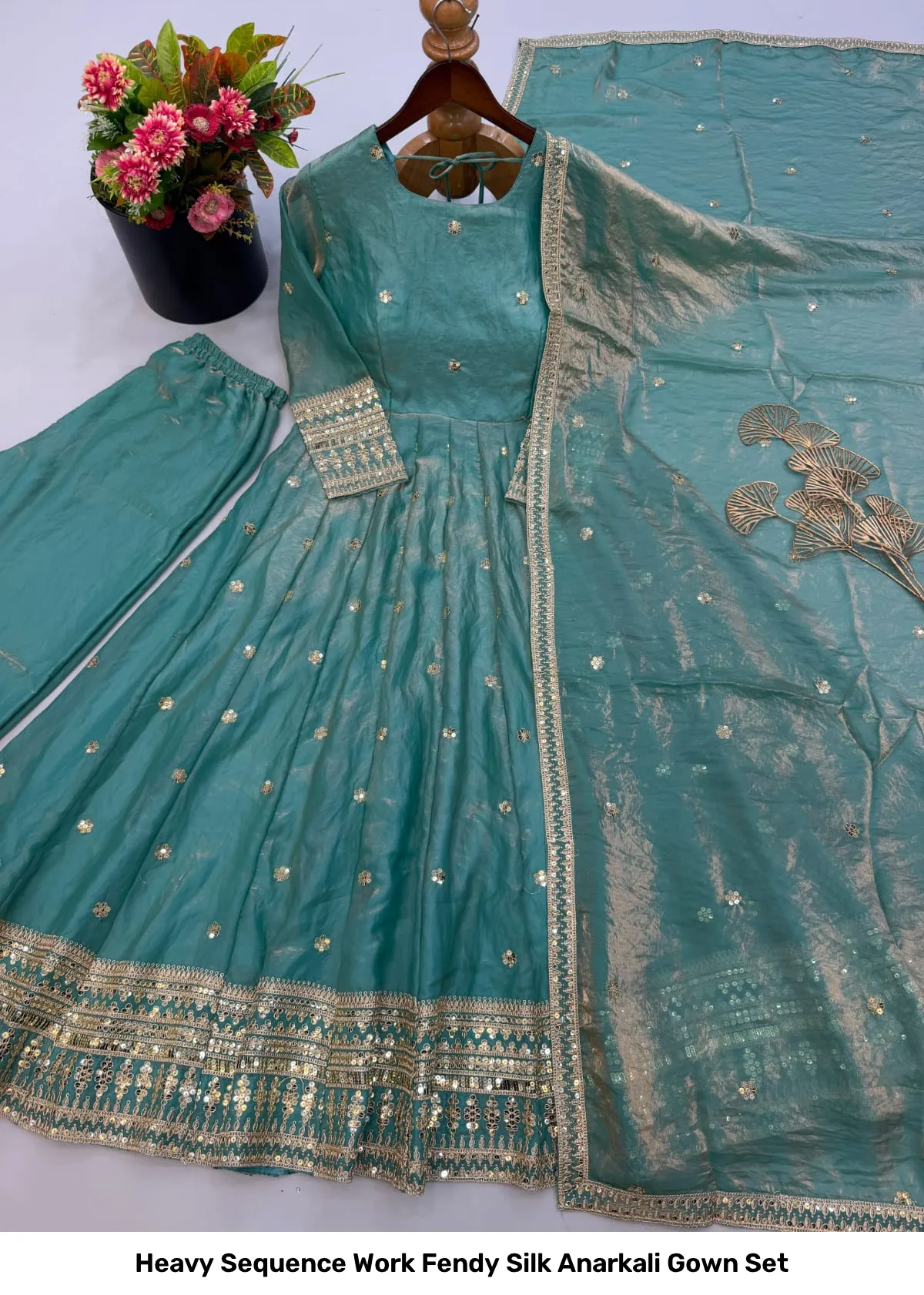 Heavy Sequence Work Fendy Silk Anarkali Gown Set 2