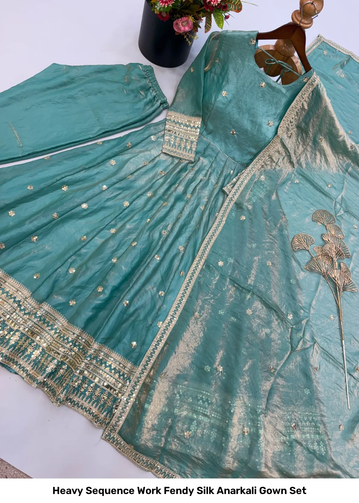 Heavy Sequence Work Fendy Silk Anarkali Gown Set 3