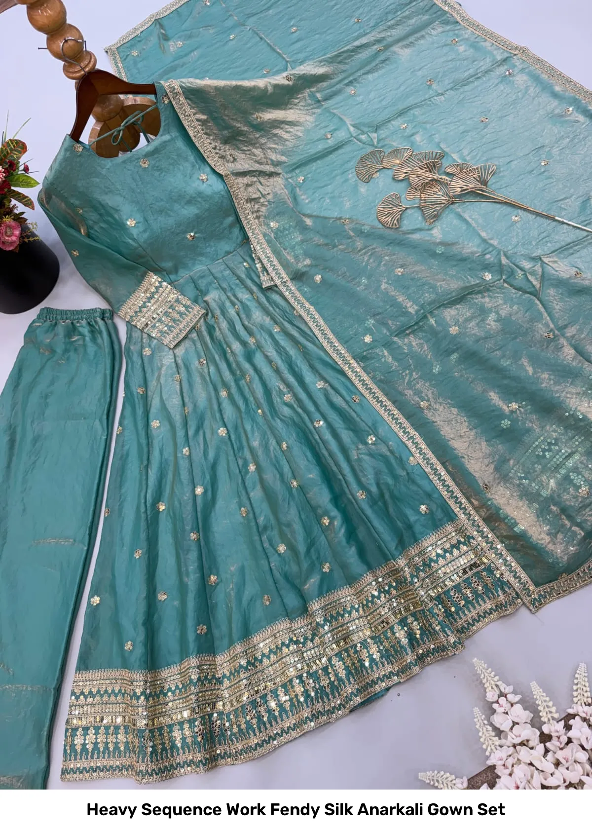 Heavy Sequence Work Fendy Silk Anarkali Gown Set 4
