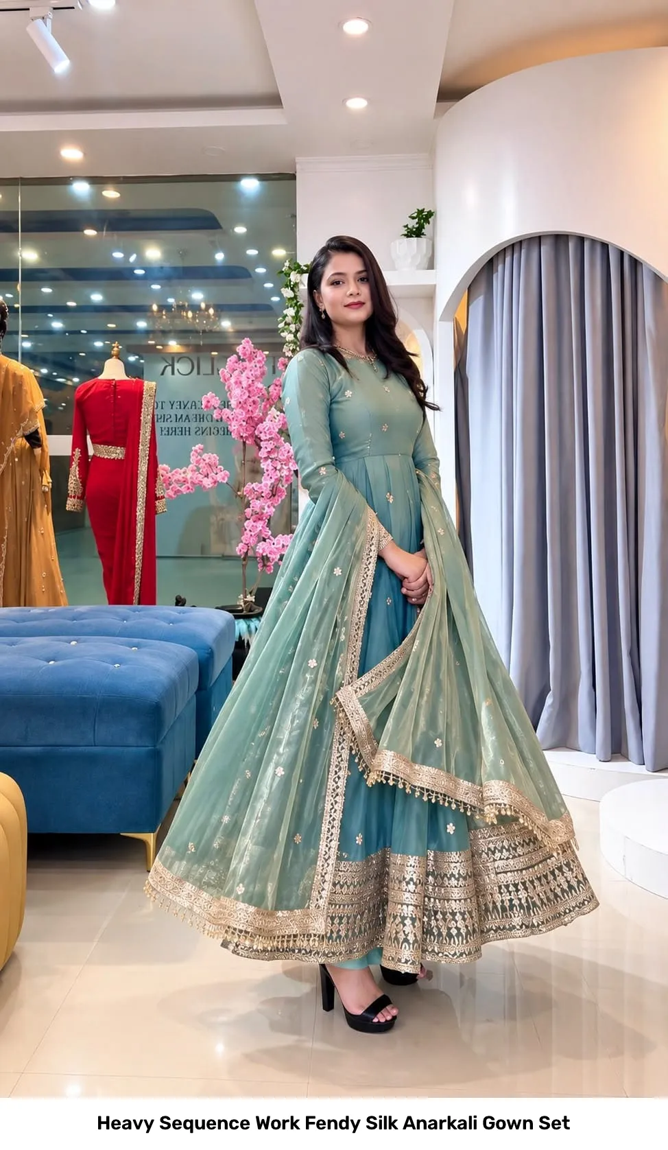 Heavy Sequence Work Fendy Silk Anarkali Gown Set 5