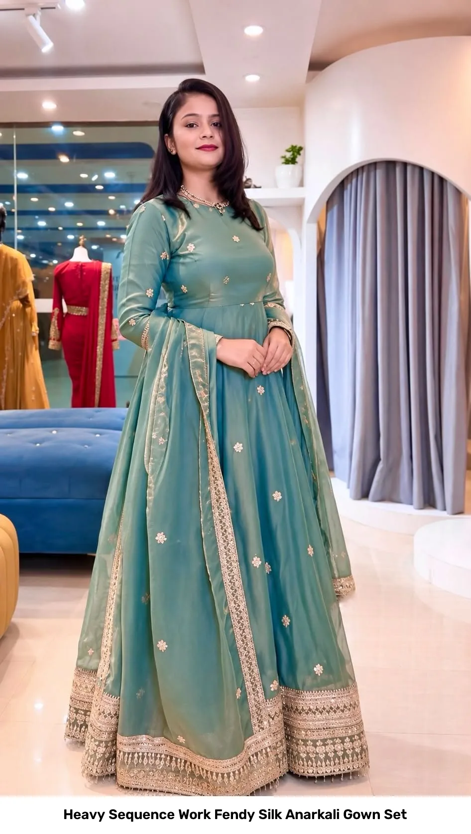 Heavy Sequence Work Fendy Silk Anarkali Gown Set 6